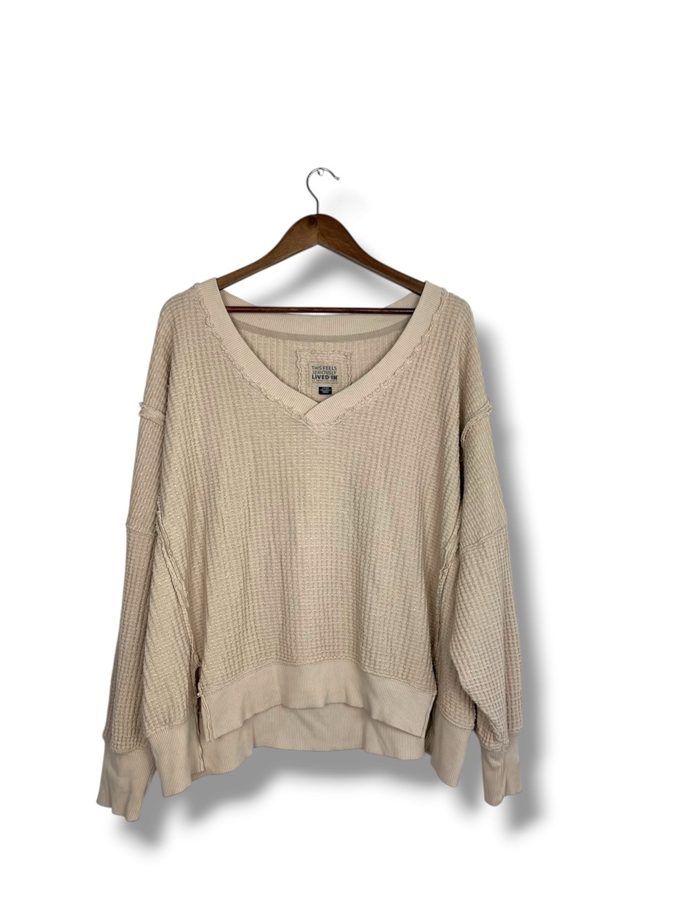 American Eagle This Feels Seriously Lived-In Beige Sweatshirt Women's S Slouchy